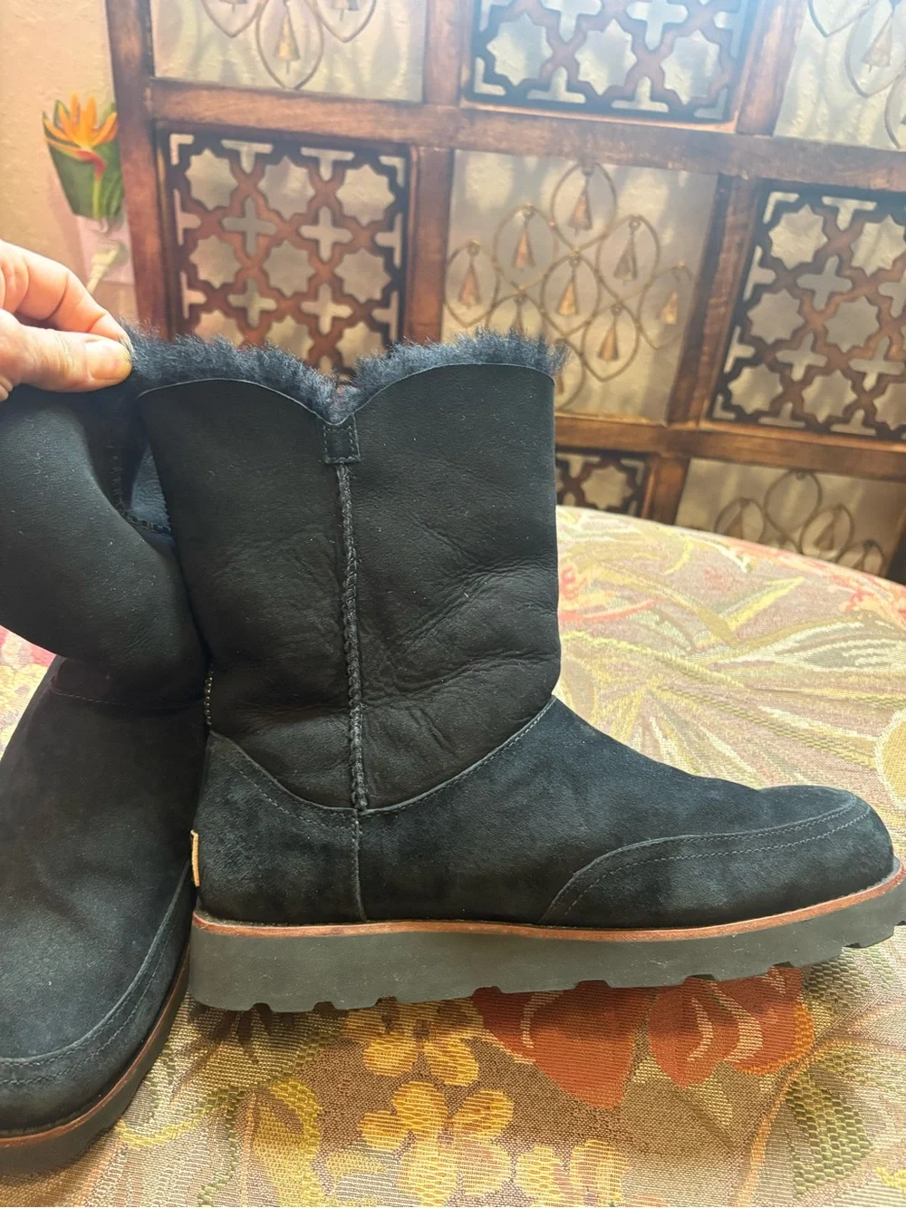 UGG Black Suede Shearling-Lined Women's Slippers